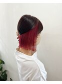 ボブ×インナーカラーレッド
