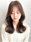 くせ毛風カールチェリーブラウンシースルーバング薄めバング