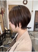 レイヤーボブハイライトカラーミルクティーベージュ