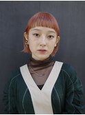 ワイドバング×ミニボブ×ピンクオレンジ