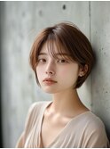 大人可愛いショートボブ/シースルーバング/丸みショート