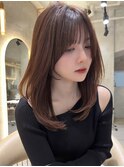 レイヤーカット暗めカラー髪質改善縮毛矯正ミディアムヘア仙台
