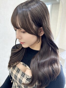 ラルムバイシー 新宿(LARME by Sea) ★小顔前髪ワンカールレイヤーカット黒髪ネビージュ顔周り★新宿