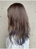 長くても可愛い毛先カラー/プラチナベージュ/段カット/20代30代