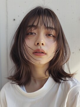 レヴ 草加店(LEV.) ブルーブラック艶髪外ハネワイドバングイメチェン