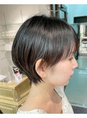 大人ショートボブ丸みショートカットマッシュショート前髪あり