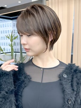 ロンドシエル 横浜(Lond ciel) ミニウルフチェリーブラウンブリーチなしショートボブ前髪/横浜