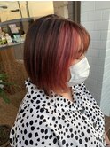 30代×小顔×切りっぱなし×透明感×外ハネ×ポイントブリーチ
