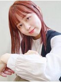 ピンクベージュ 髪質改善ストレート ぱっつん前髪 ブリーチ