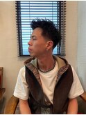 MEN'S HAIRウルフアッシュブラックカルマパーマベリーショート