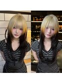 15725ブリーチ&ダブルカラーホワイトブロンドラウンドバング