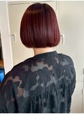 丸みボブ×ボルドーカラー