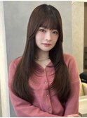 美髪ロングレイヤー韓国ヘア顔まわりレイヤー暗髪ダークブラウン