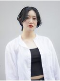 ネイビーブルー×ショートグラ　前髪長め