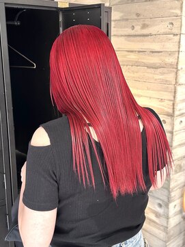 ヲタク(wotaku.) レッドカラー派手髪カラー暖色カラー赤髪ダブルカラーブリーチ