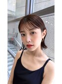 ＋切りっぱなしボブルフ/黒髪ネビージュ/小顔ワンレン/縮毛矯正