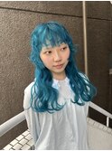 ターコイズブルー姫カットレイヤーブルーカラー
