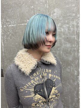 オーン 渋谷(OOn) アイスブルー×ブラウンエンドボブウルフ