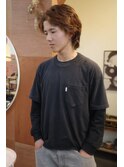 メンズパーマフェザーパーマブラウンカラー外国人風眉毛カット