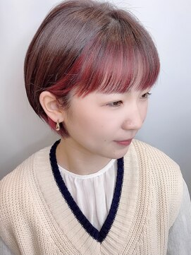 モリオフロムロンドン 原宿本店(morio from London) 【morio原宿】耳かけ丸みショート インナーカラーレッド