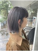透明感ラベンダーグレージュ_切りっぱなしボブ_ブリーチあり
