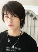 20代30代ダークアッシュ斜めバングいかつめメンズカットF南越谷