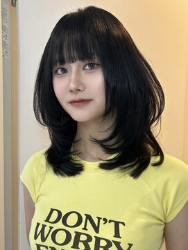 ヨロ 渋谷(YOLO) レイヤーカットウルフワンホンヘア韓国ヘア艶カラー