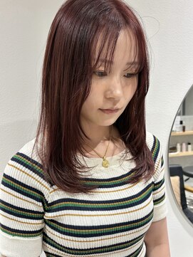 ラミエバイメルト 下北沢(lamie by melt) ブリーチなしダブルカラーロングレイヤー顔周りワインレッド人気
