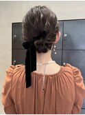 ブリーチなしくすみベージュ冬カラーお呼ばれヘアアレンジ/今枝