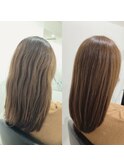 マットベージュ×前上がりセミロング