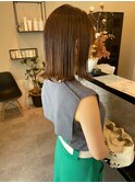 切りっぱなしボブ外ハネベージュブラウン大人可愛い20代30代40代