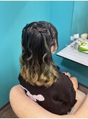 髪リボンハーフツイン