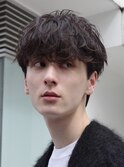 天神10代20代シャドウパーマゆるめメンズマッシュウルフカット