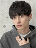 フェザーパーマ/グレーブルーカラー/刈り上げショートパンク