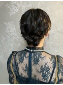 黒髪ヘアセットパーティーヘアセットアップスタイル編み込み渋谷