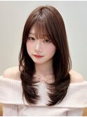 セミロング後れ毛顔周りレイヤー前髪なし前髪あり20代表参道平島
