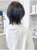 福山市美容室Caary人気 ミディアムウルフ透明感グレージュ