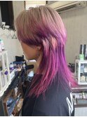 ハイトーン透明感ダブルカラーピンクカラーレイヤーカット