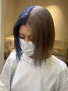 ベレーザ 渋谷(BELEZA) 10913ホワイトブロンド切りっぱなしボブブルーカラーボブ