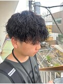 センターパート波巻きパーマニュアンスパーマ
