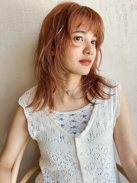 ルル 表参道(lulu.) レイヤーカット×オレンジカラー×ブリーチカラー×10代20代