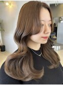 韓国ヘアレイヤーカット顔周りカットブリーチなしダブルカラー