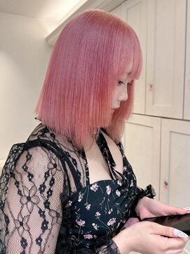 ベレーザ 渋谷(BELEZA) 9288ミルクティーピンクハイトーンカラー韓国切りっぱなしボブ