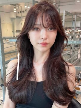 トイ(TOI) ロングレイヤー/ラベンダーブラウン/シースルーバング/韓国ヘア