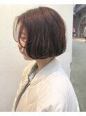 マロンブラウン_マロンベージュ Aラインボブ かきあげ
