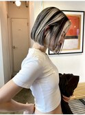 デザインカラーコントラストハイライト切りっぱなしボブ