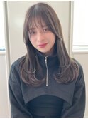 艶髪/韓国風レイヤーロング/ナチュラルグレーベージュ前髪パーマ
