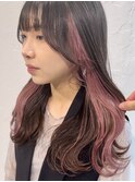 ”韓国風インナーカラーピンク×レイヤーカット