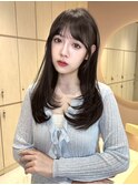 レイヤーカット　グレージュ　シースルーバング　顔まわりカット
