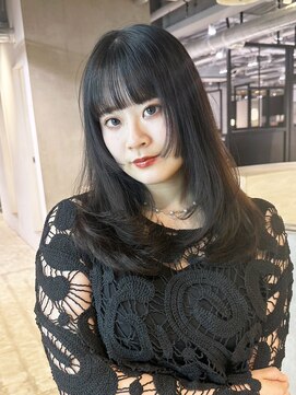 アルバム 池袋(ALBUM) 暗めカラー韓国ヘア前髪カット顔周りレイヤーロング_F30420